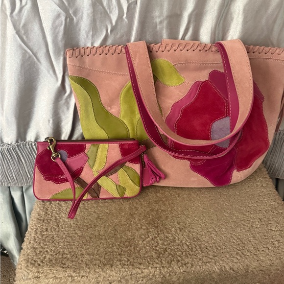 Coach Pink and Green Floral Satchel and Clutch - Picture 3 of 16